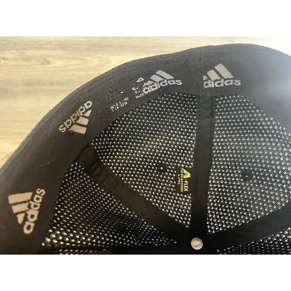 Adidas Black Cap‎ Golf Hat 3-Stripe Spell-Out Logo A-Flex Size L/XL